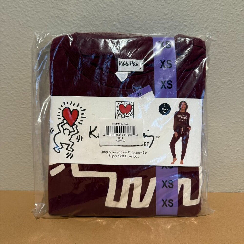 Keith Haring XS Women’s Burgundy Lounge Set – Long Sleeve & Joggers - NWT